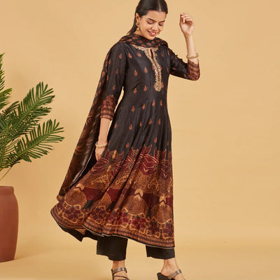 Festive Black Anarkali Set With Matching Dupatta