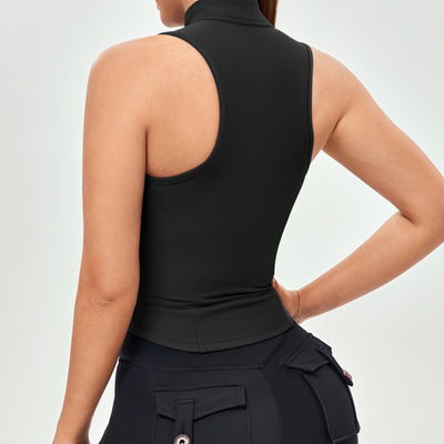 Ribbed Zip Up Tank - Black