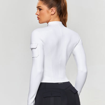 Stand Collar Fitness Moto Jacket - White