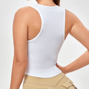 Round Neck Sports Tank - White