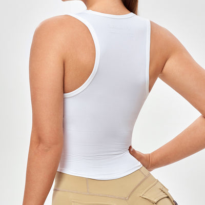 Round Neck Sports Tank - White