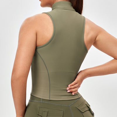 Ribbed Zip Up Tank - Olive Gray