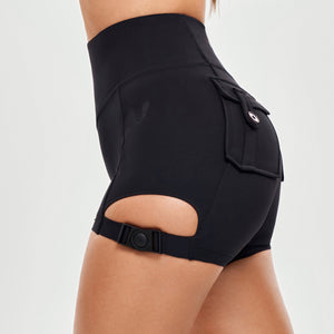 Cutout Cargo Shorts - Black