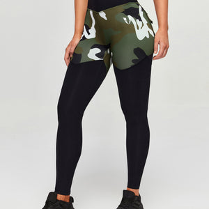 V-Waist Gym Leggings - White Green Camo