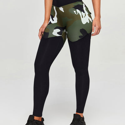 V-Waist Gym Leggings - White Green Camo