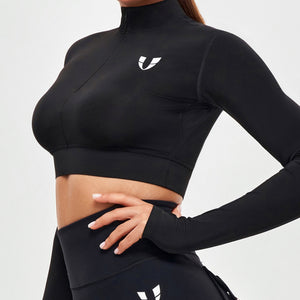 Stand Collar Crop Top - Black
