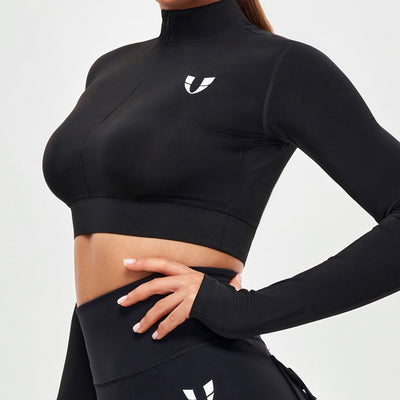 Stand Collar Crop Top - Black