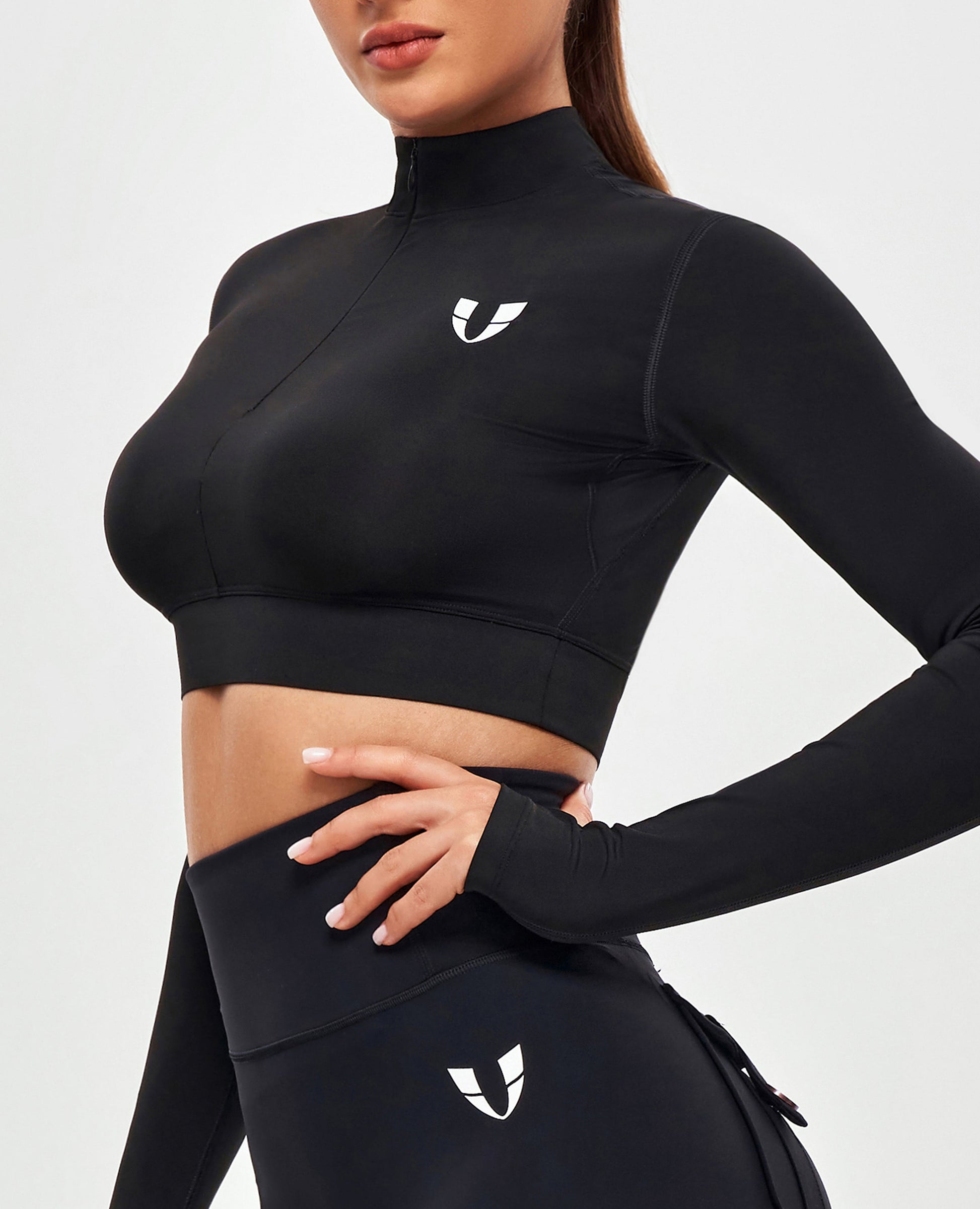 Stand Collar Crop Top - Black