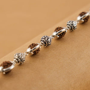Silver Rakhi with Om Beads Capping and Rudraksha Bracelet