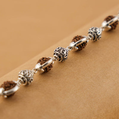 Silver Rakhi with Om Beads Capping and Rudraksha Bracelet