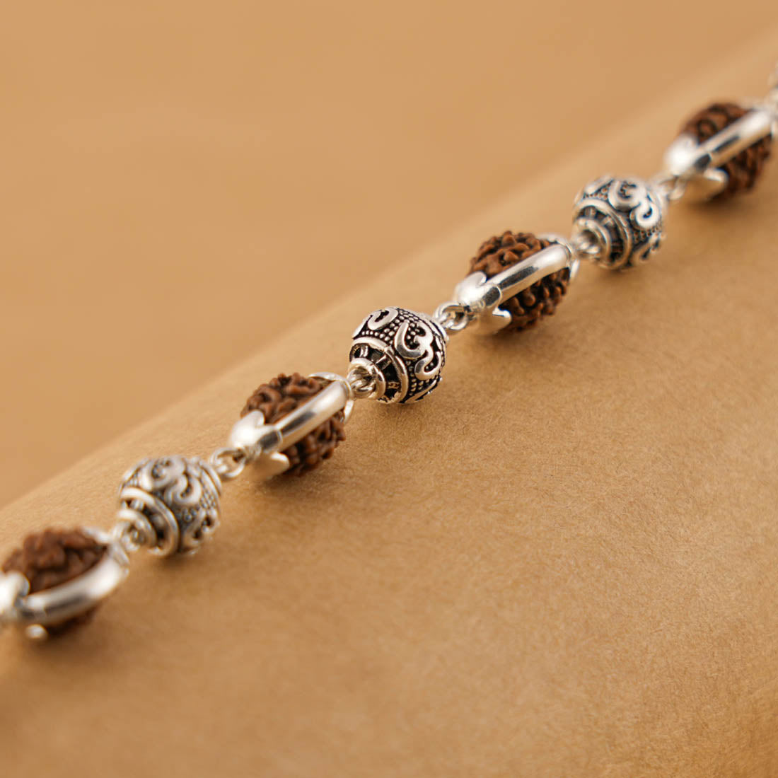 Silver Rakhi with Om Beads Capping and Rudraksha Bracelet