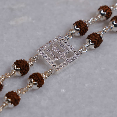 Rudraksha Silver Trishul Symbol in Square double line Bracelet