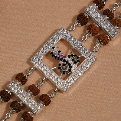 Rudraksha Silver Daimond Goga Tripel Line Bracelet