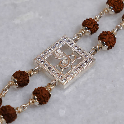 Rudraksha Silver bracelet with central Naag double line for men