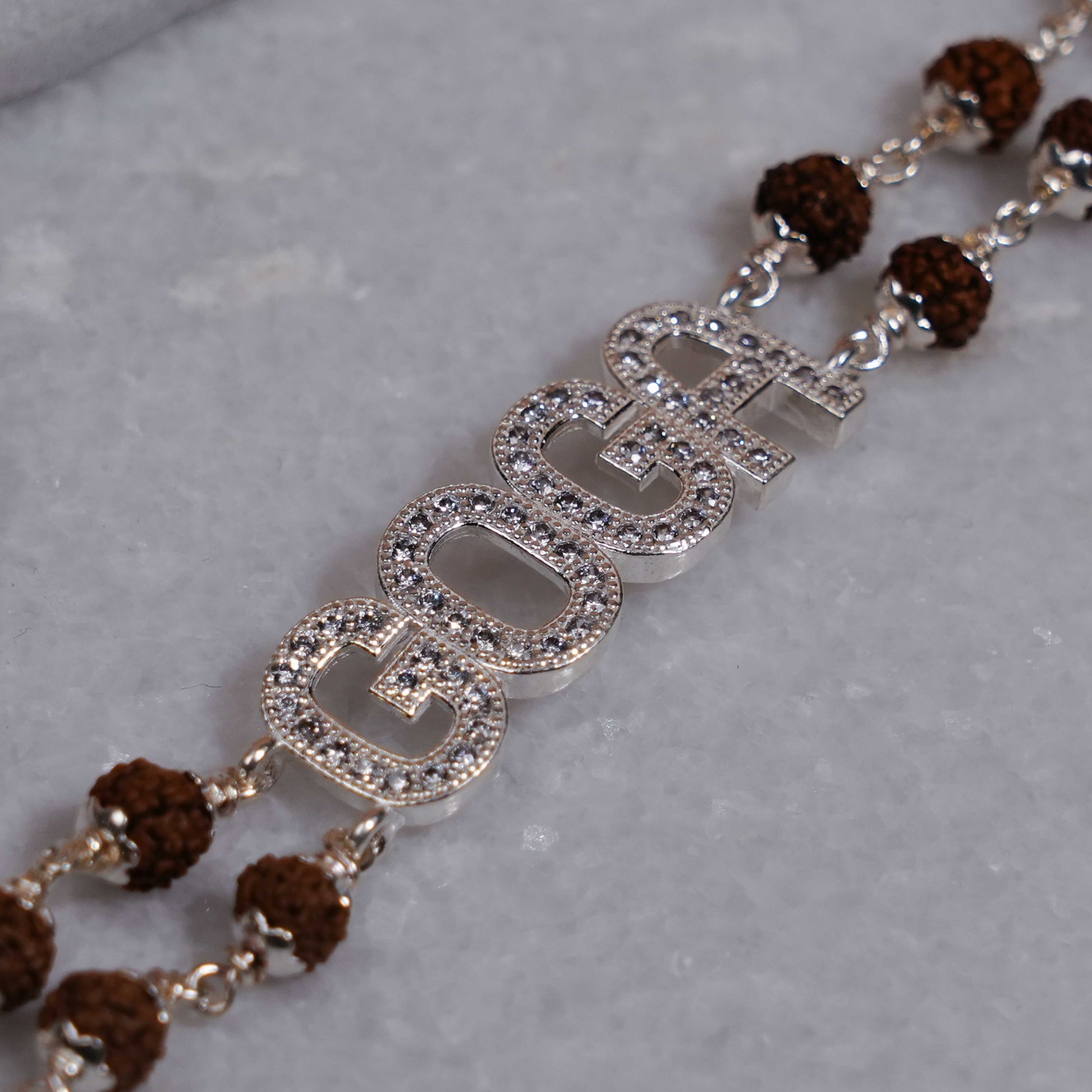 Rudraksha Silver Goga Brooch Double Line Bracelet