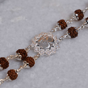Rudraksha Silver Om Flower double line Bracelet