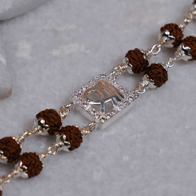 Rudraksha Silver Shree in Square double line bracelet