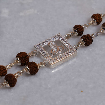 Rudraksha Silver bracelet with single Naag double line for men