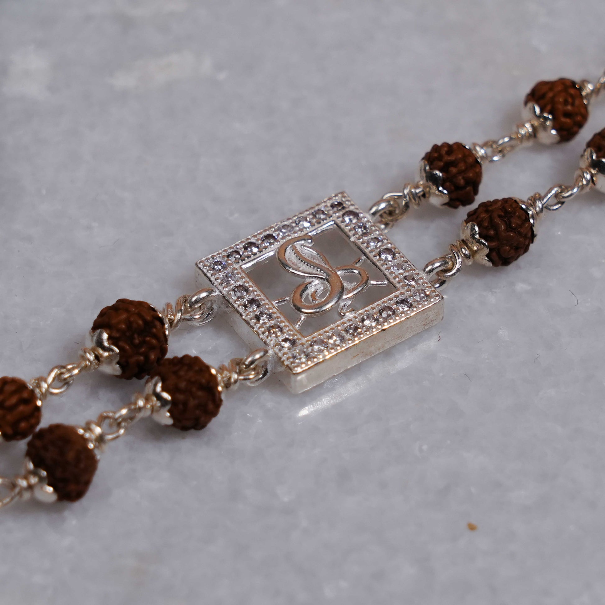 Rudraksha Silver bracelet with single Naag double line for men