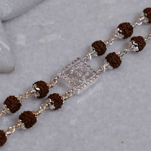 Rudraksha Silver Square Daimond Om double line Bracelet