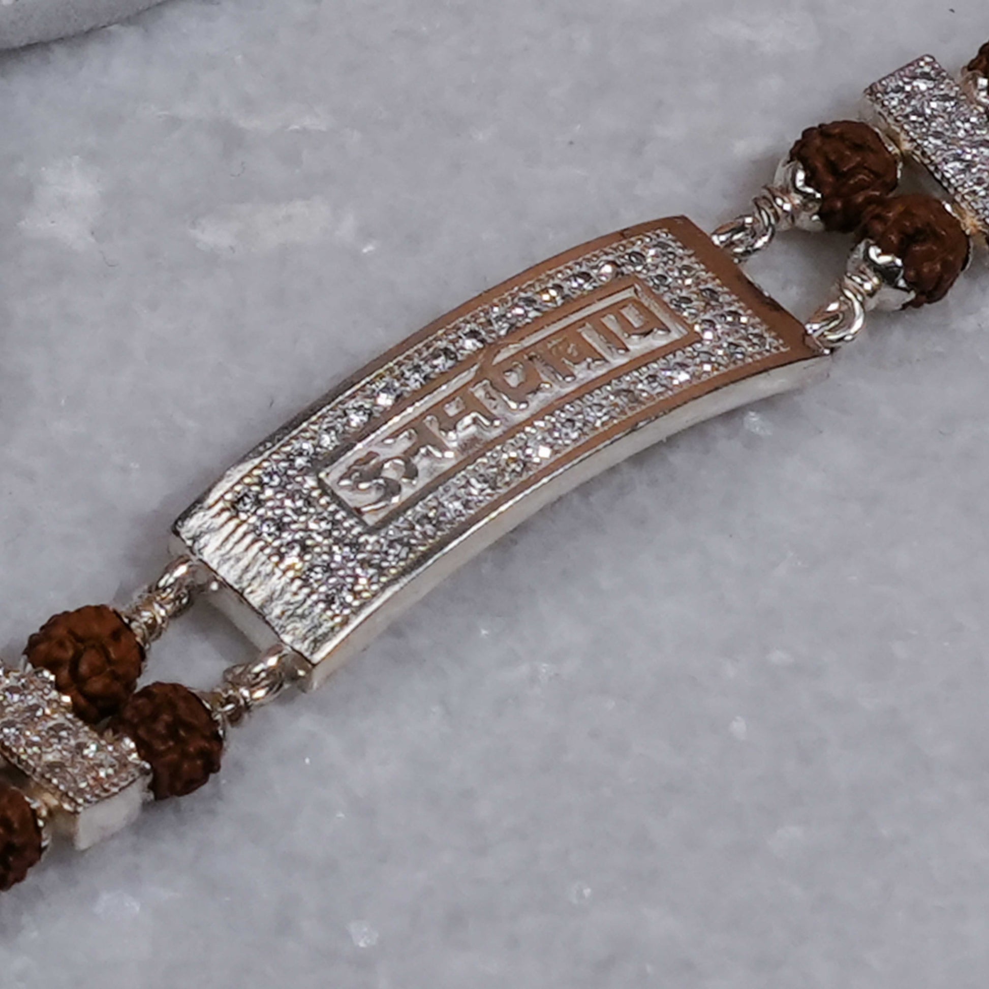 Rudraksha Silver Bracelet with Om Namah Shivaay in Rectangular Sphere Double Line for Men