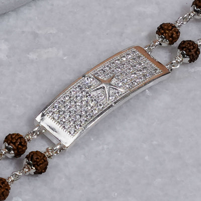 Rudraksha Silver Star Symbol double line  Bracelet