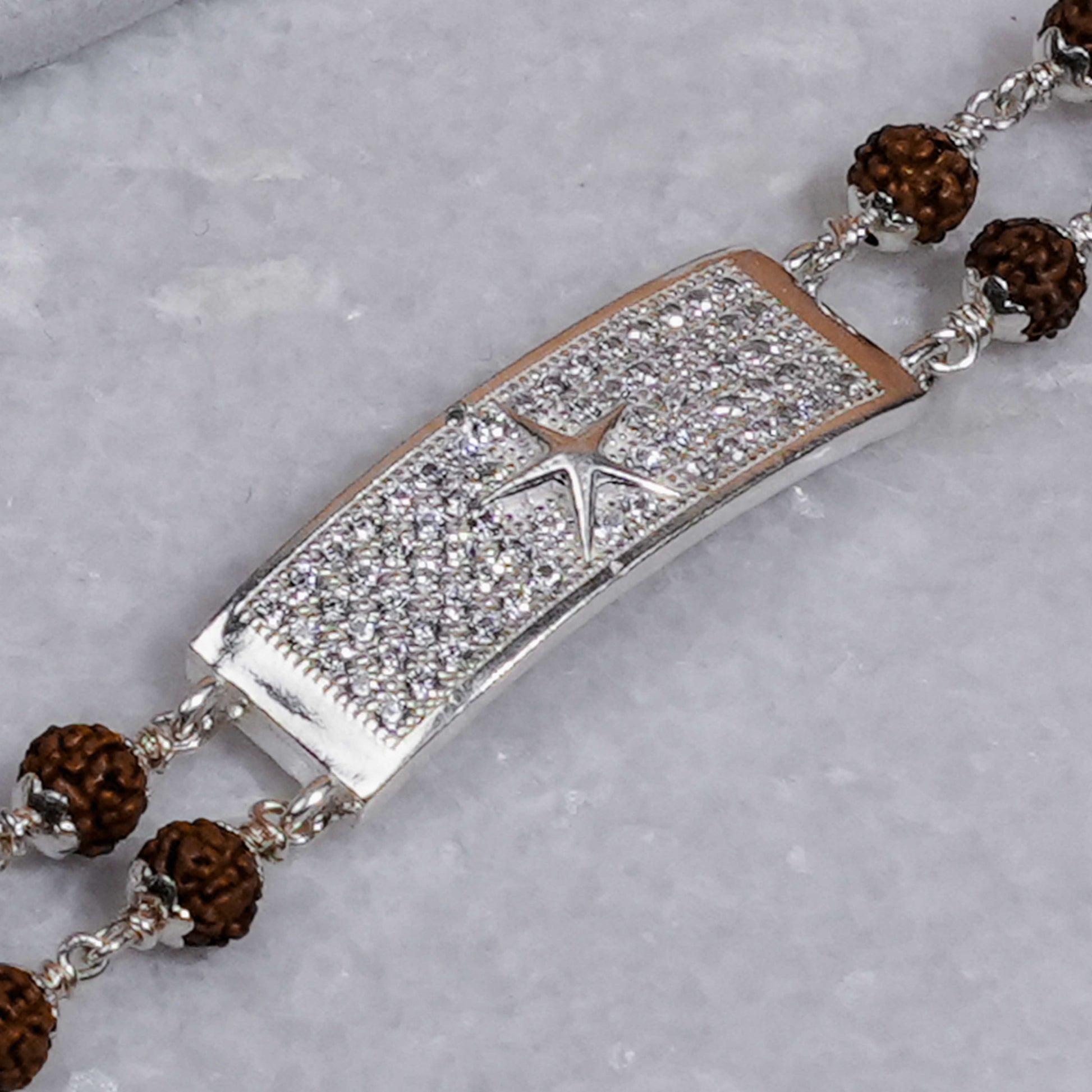 Rudraksha Silver Star Symbol double line  Bracelet