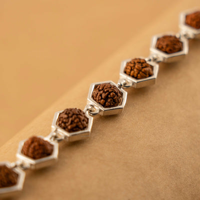 Silver Rakhi with Hexagonal Rudraksha Bracelet