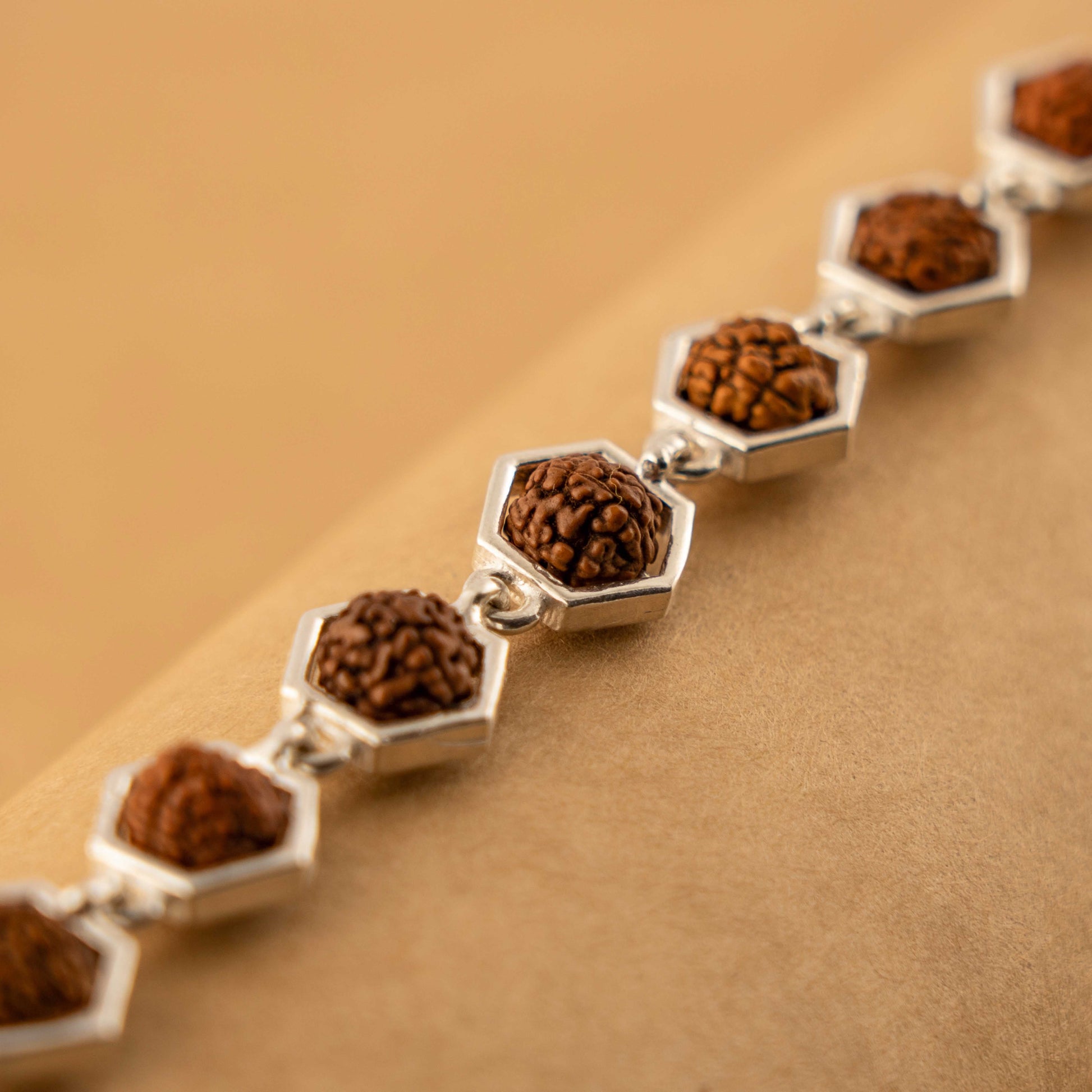 Silver Rakhi with Hexagonal Rudraksha Bracelet