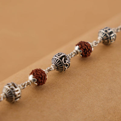 Silver Rakhi with Rudraksha and Om Namah Shivay Beads