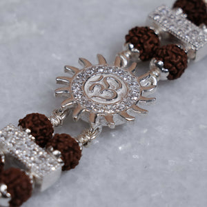 Real Rudraksha Silver Bracelet with Om Embedded in Surya Double Line for Men