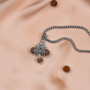 Rudraksha Om Namah Shivay Damru Pendant with Silver Chain