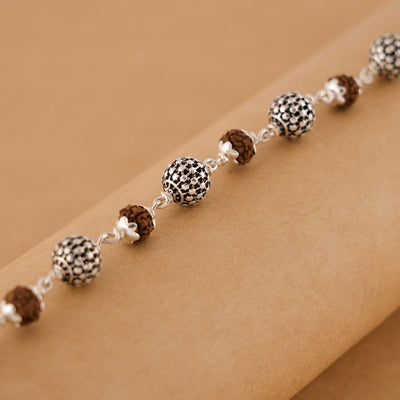 Rudraksha Silver Hollow Round Beads Bracelet.