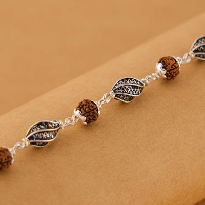 Rudraksha Silver Marqurise Beads Bracelet.