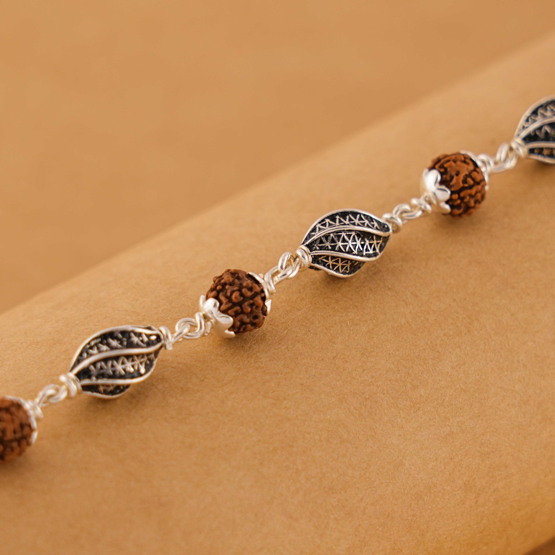Rudraksha Silver Marqurise Beads Bracelet.