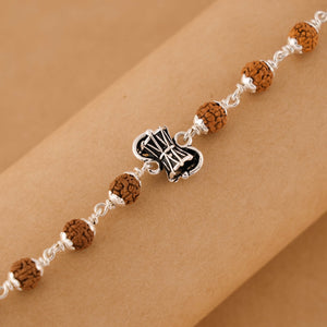 Rudraksha Silver Shiva Damru Bracelet