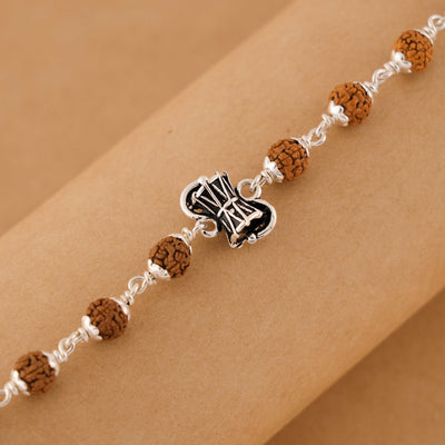 Rudraksha Silver Shiva Damru Bracelet