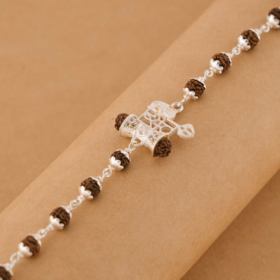 Rudraksha Silver Shiv and Trishul  Damru Bracelet