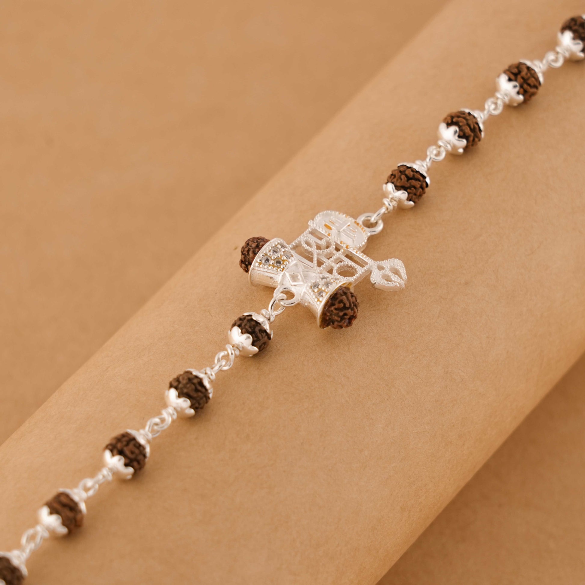 Rudraksha Silver Shiv and Trishul  Damru Bracelet