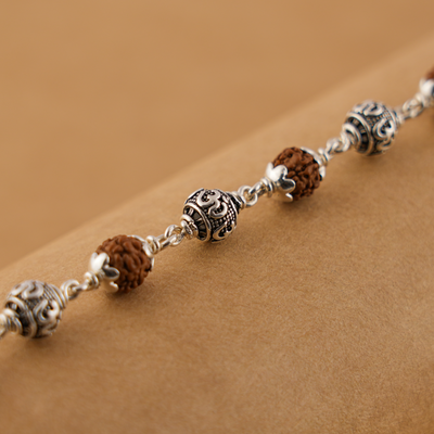 Silver Rakhi with Rudraksha and Om Beads