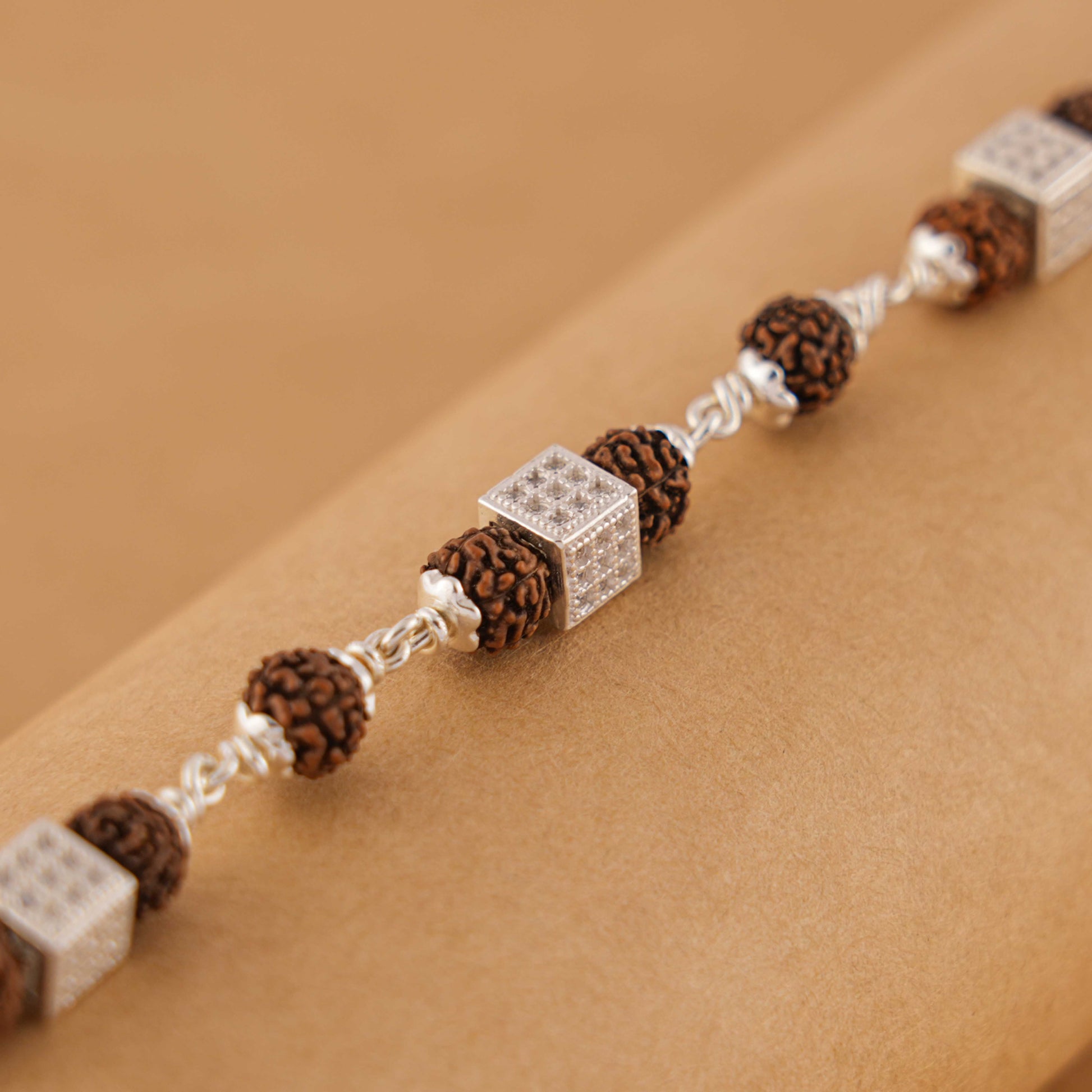 Single Line Rudraksha Silver Rakhi