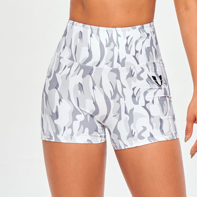 High Waist Cargo Shorts - White Camo