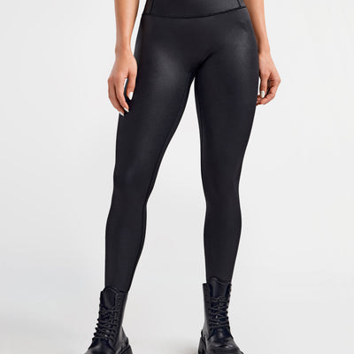 Faux Leather Cargo Power Leggings - Black