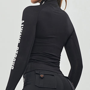 Half Zip Long Sleeve Top - Black