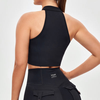 Zip Up Cropped Tank - Black