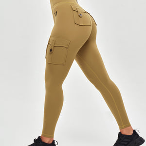 High Waisted Cargo Leggings - Deer Brown
