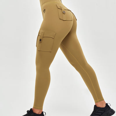 High Waisted Cargo Leggings - Deer Brown