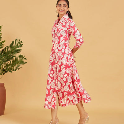 French Rose Pink Floral Dress