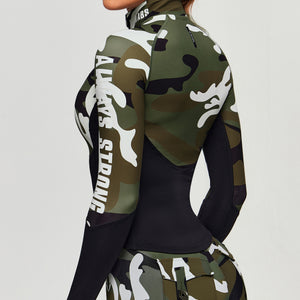 Half Zip Long Sleeve Top - White Green Camo