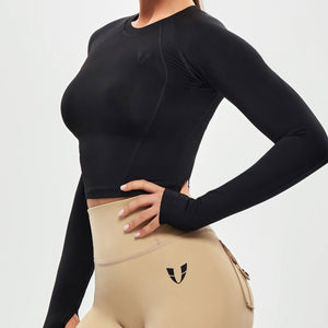 Long Sleeve Crop Top - Black